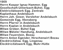 1909 Herrn Kaspar Ignaz Hammer, Egg Gesellschaft-Unterbach-Bühe
